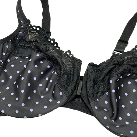 Glamorise Womens Full Figure Polka Dot Underwire Bra Size 46B Black Polka Dot Fr - Picture 2 of 4